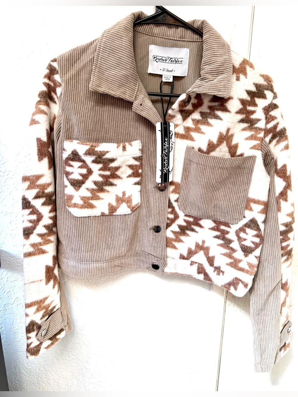 Reserve Fairfax Taupe & Brown Corduroy Patchwork Jacket Size XS